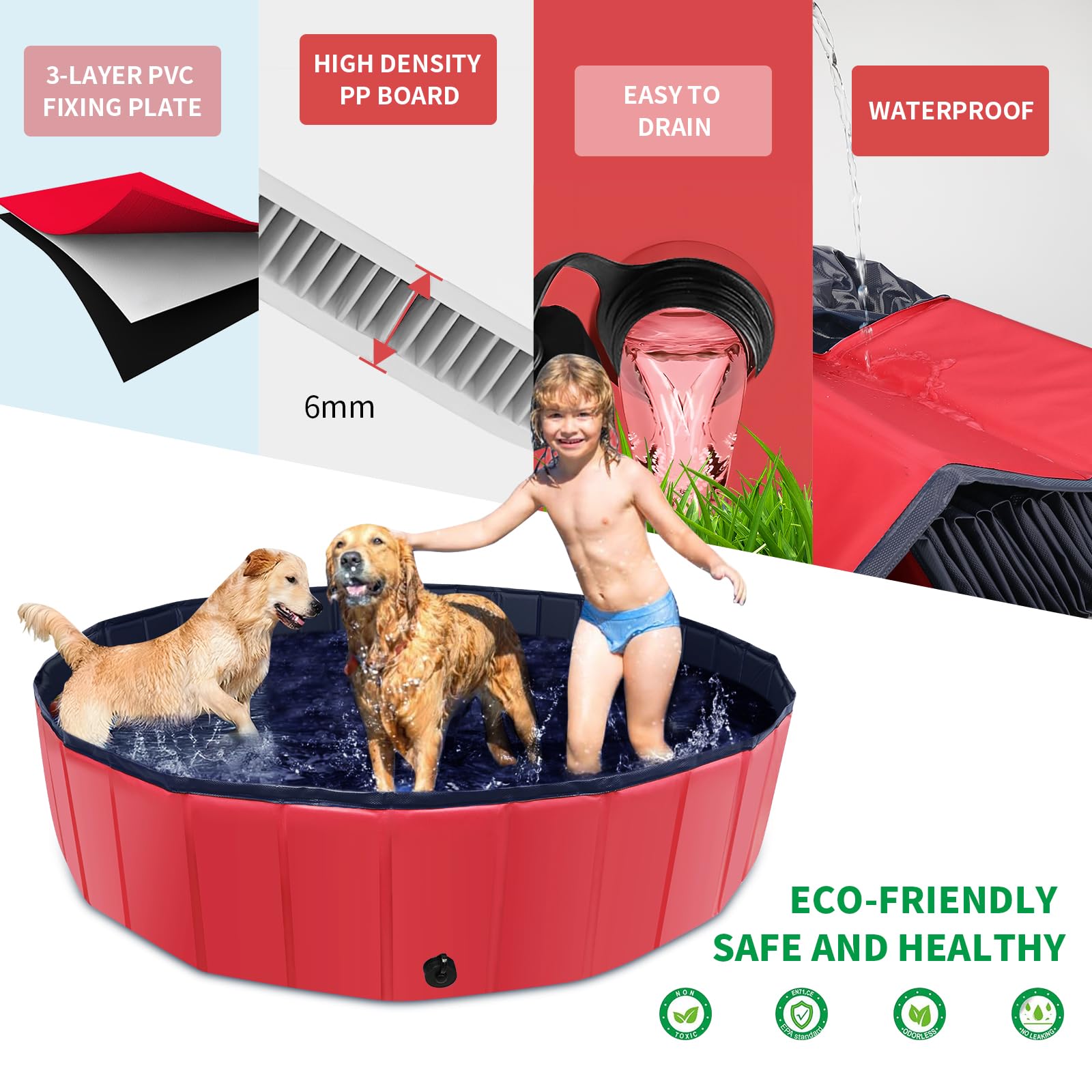 CACSPS outdoor dog pool in backyard with pets and kids.