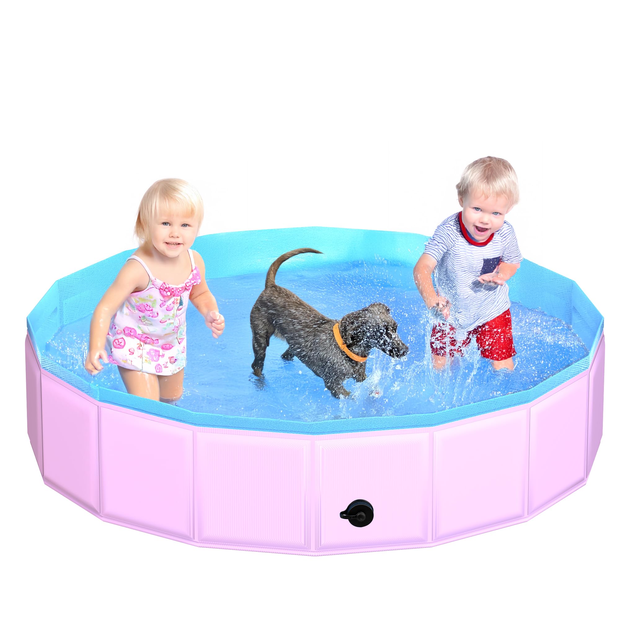 CACSPS foldable dog pool pink front view for quick outdoor cooling