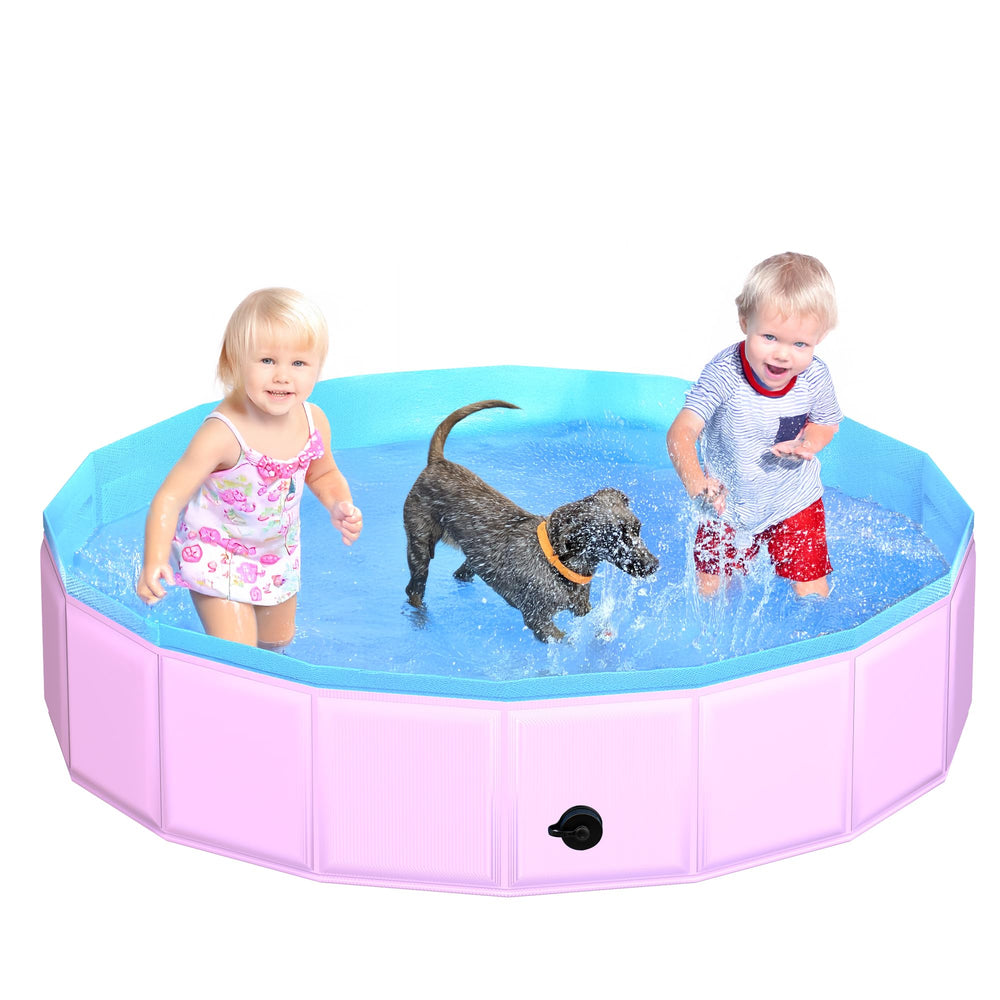 CACSPS foldable dog pool pink front view for quick outdoor cooling