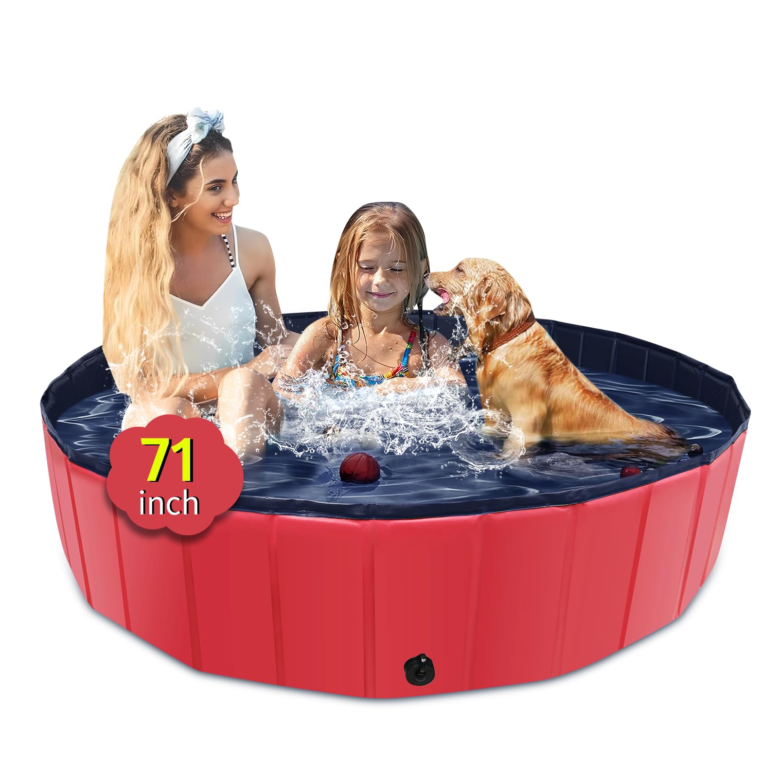 CACSPS foldable dog pool 71x14 in use for space-saving outdoor water play