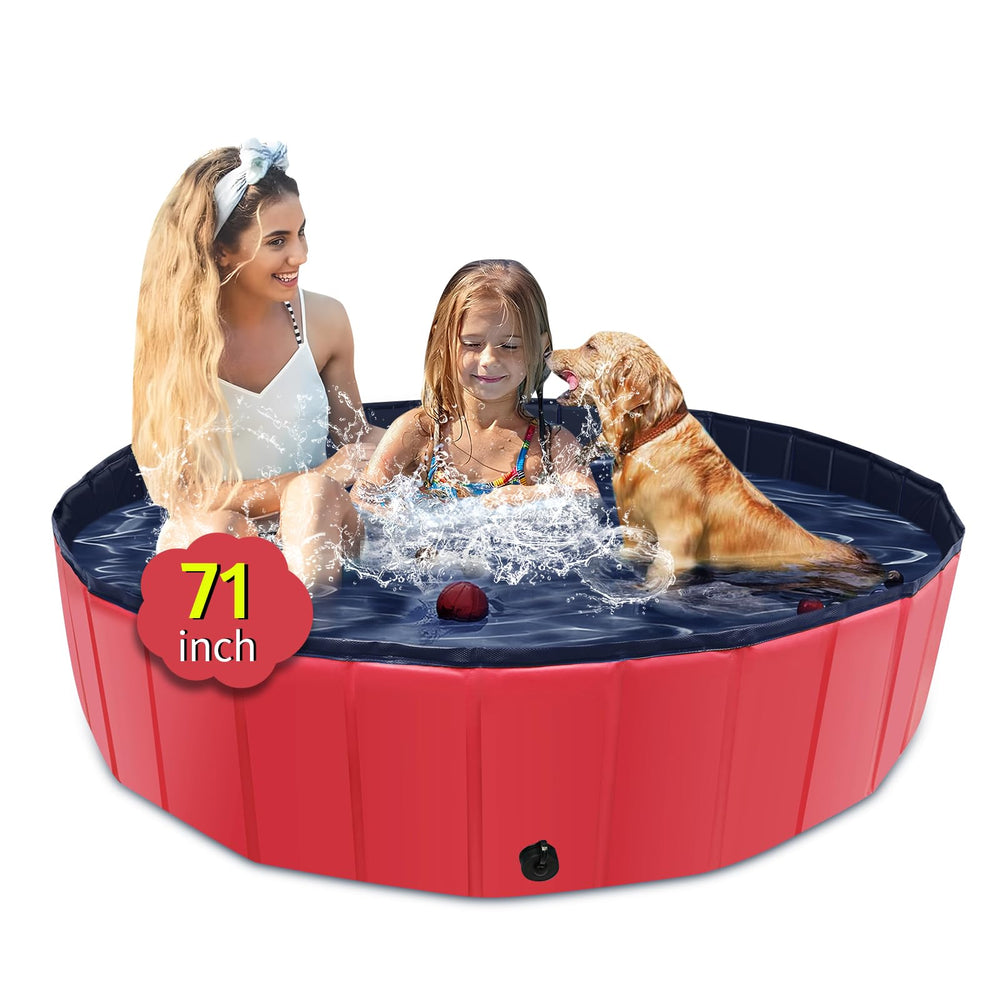 CACSPS foldable dog pool 71x14 in use for space-saving outdoor water play