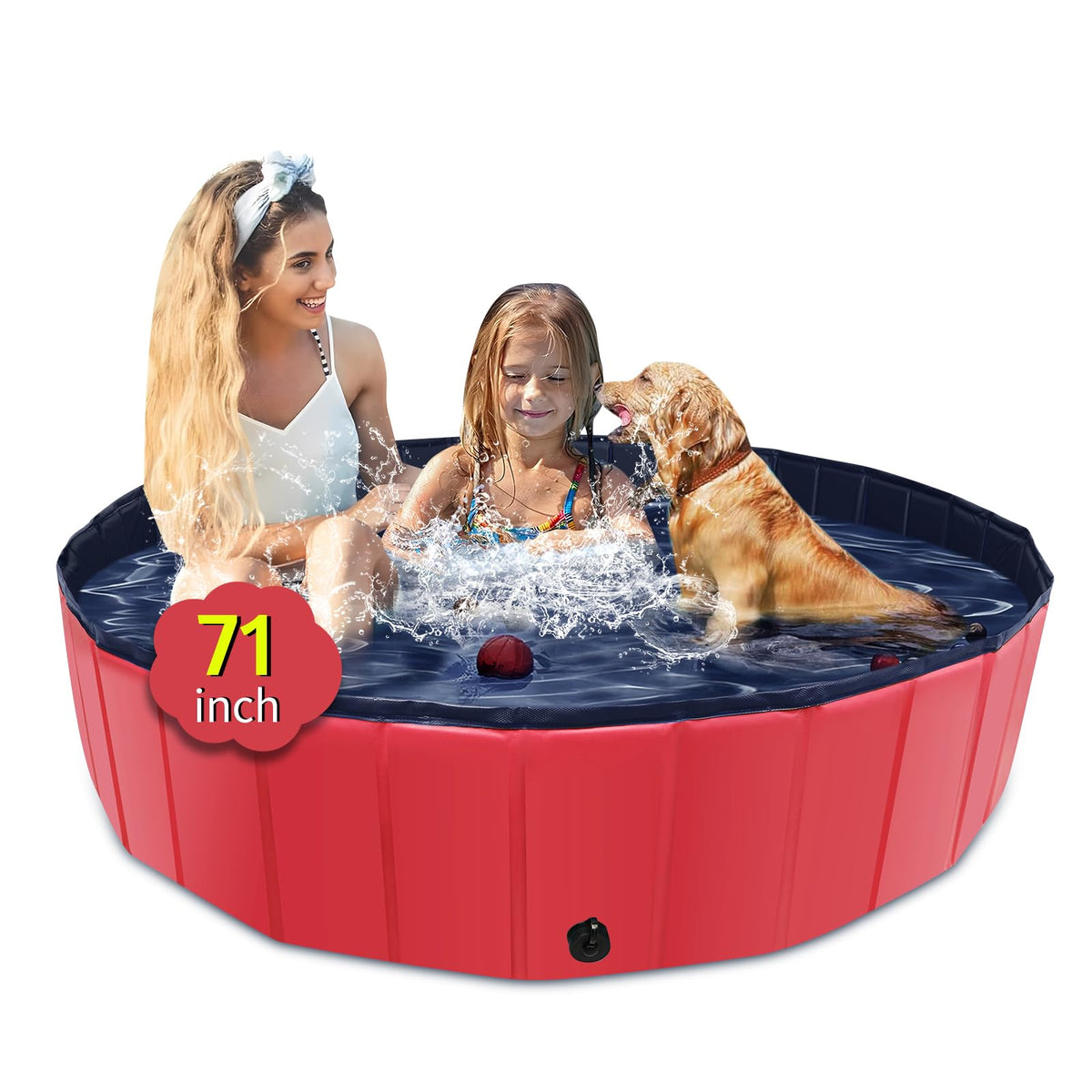 CACSPS foldable dog pool 71x14 in use for space-saving outdoor water play