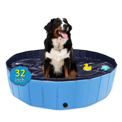 CACSPS foldable dog pool in blue, quick setup for outdoor cooling on hot days.