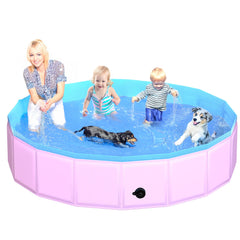 CACSPS foldable dog pool folded for compact storage and portability.