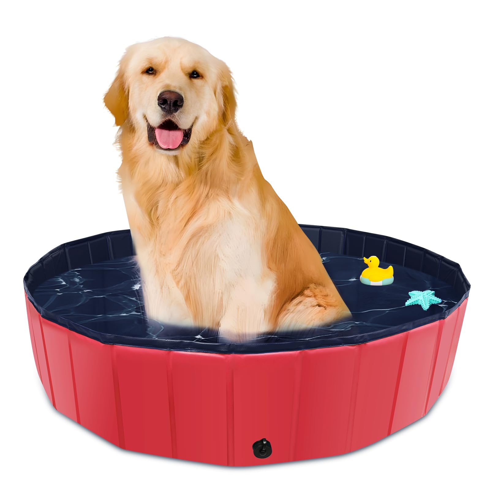 CACSPS foldable dog pool opened in backyard for quick cooling and easy setup