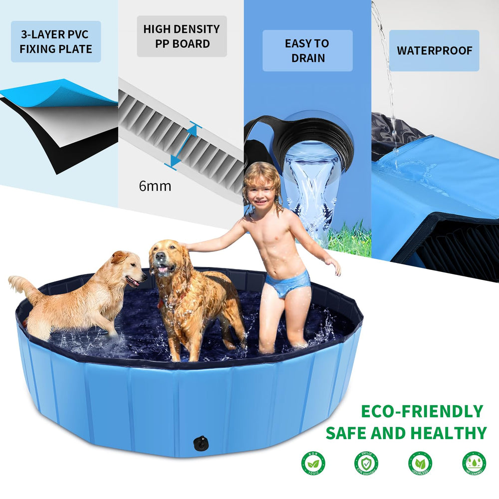 CACSPS foldable pool size options shown for large and small dogs
