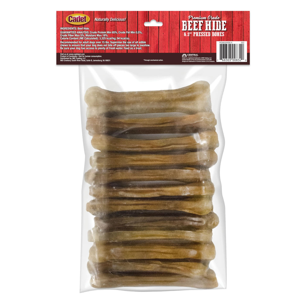 Cadet beef-hide chew promotes engaging play and satisfies chewing instincts.