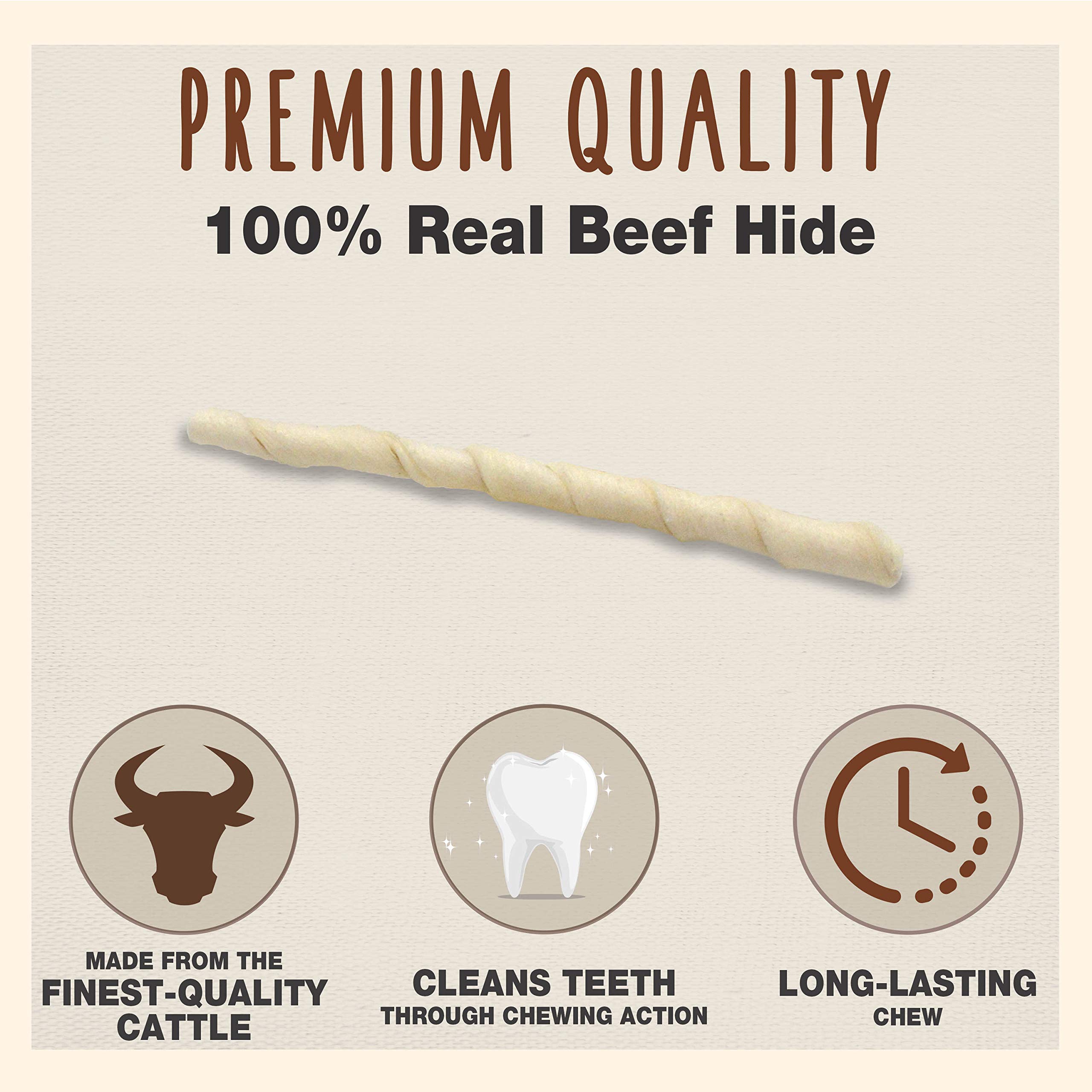 Cadet beef hide twist rawhide close-up, single-ingredient chew for dogs.