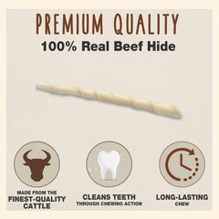 Cadet beef hide twist rawhide close-up, single-ingredient chew for dogs.