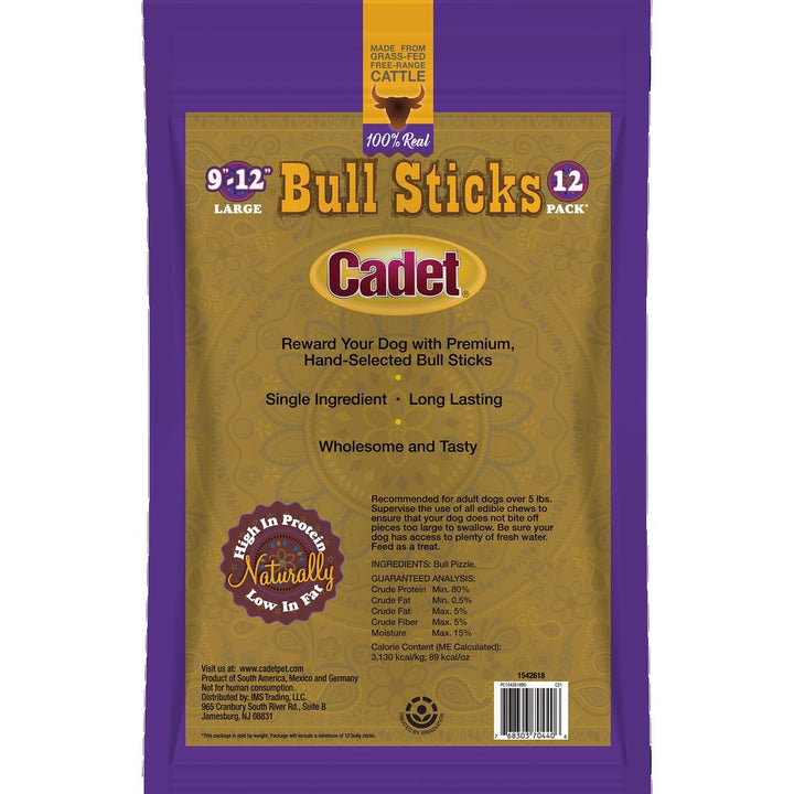 Cadet Bull Sticks 12-count pack, long-lasting grain-free beef chews for dogs