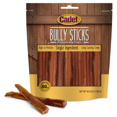 Cadet Bully Sticks for small dogs featuring beef-pizzle, a single-ingredient high-protein chew