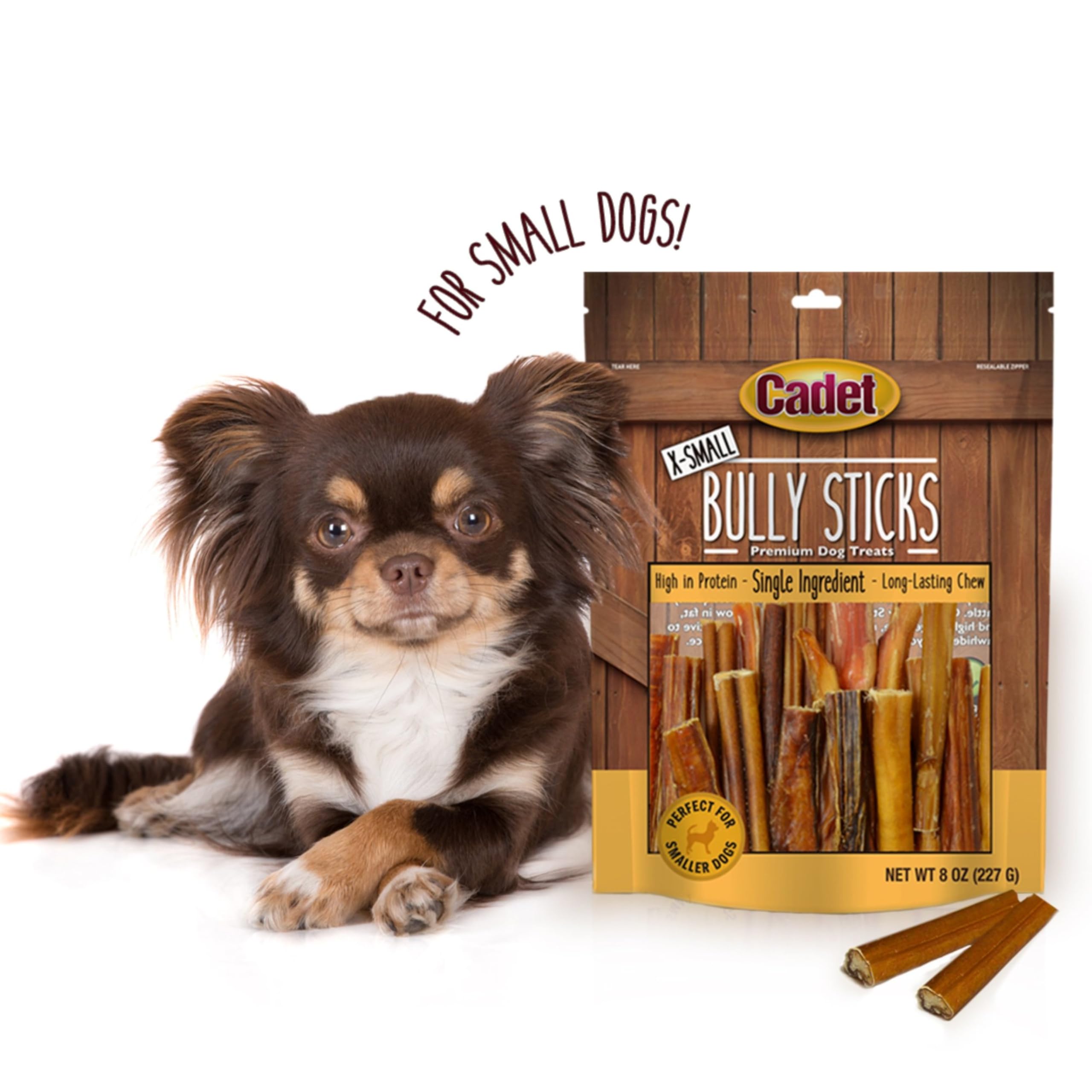 Cadet bully sticks deliver savory aroma that dogs find irresistible.