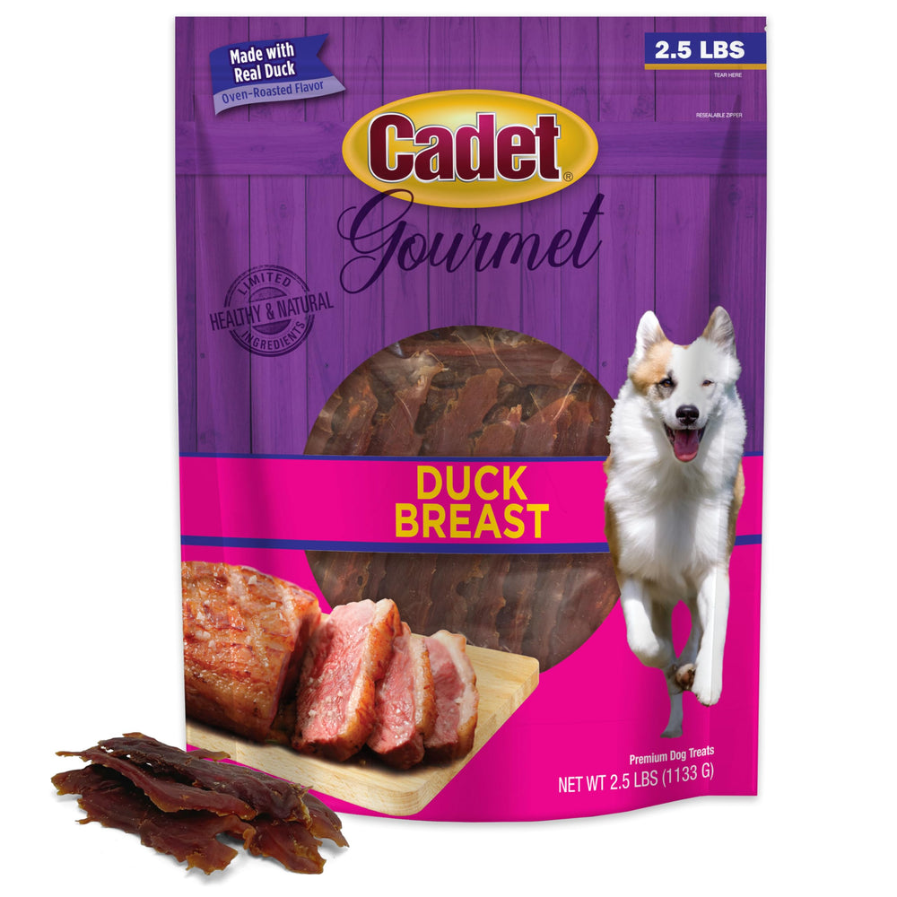 Cadet duck breast jerky 40oz pack for dogs, high-protein rewards.