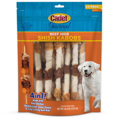 Cadet Gourmet beef hide kabobs – assembled chews for long-lasting flavor.