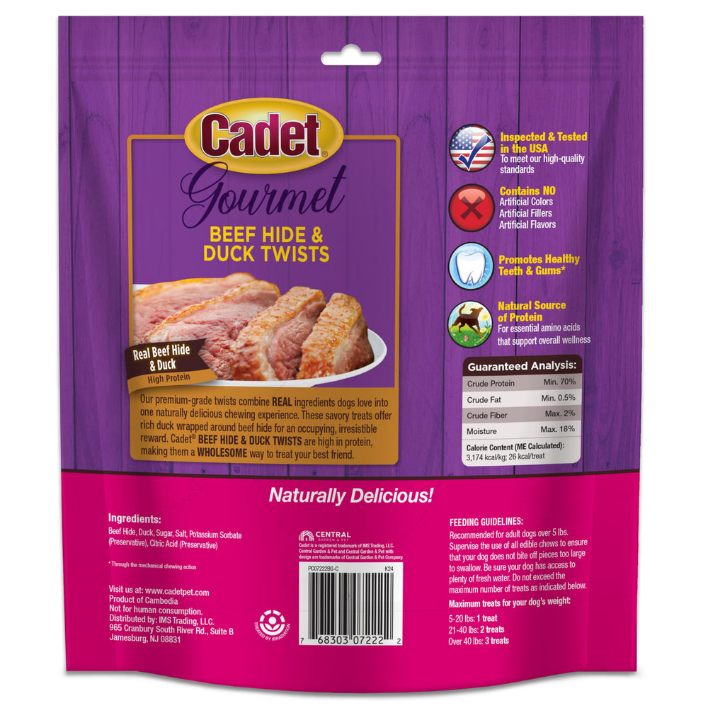 Cadet Gourmet Beef Hide Twist 5-inch sticks lined up, premium chew variety.