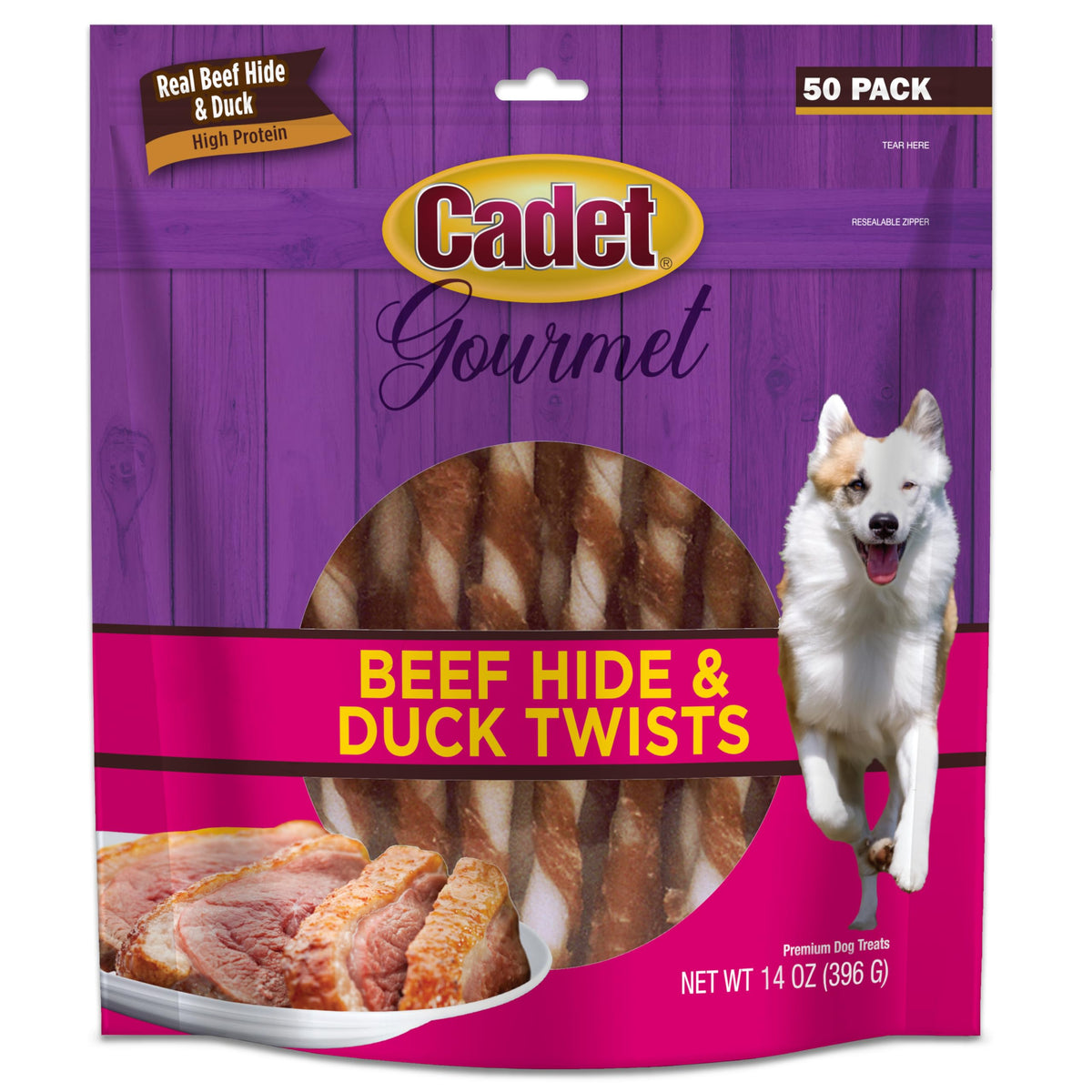 Cadet Gourmet Beef Hide Twist duck flavor close-up, ideal for long-lasting chews.