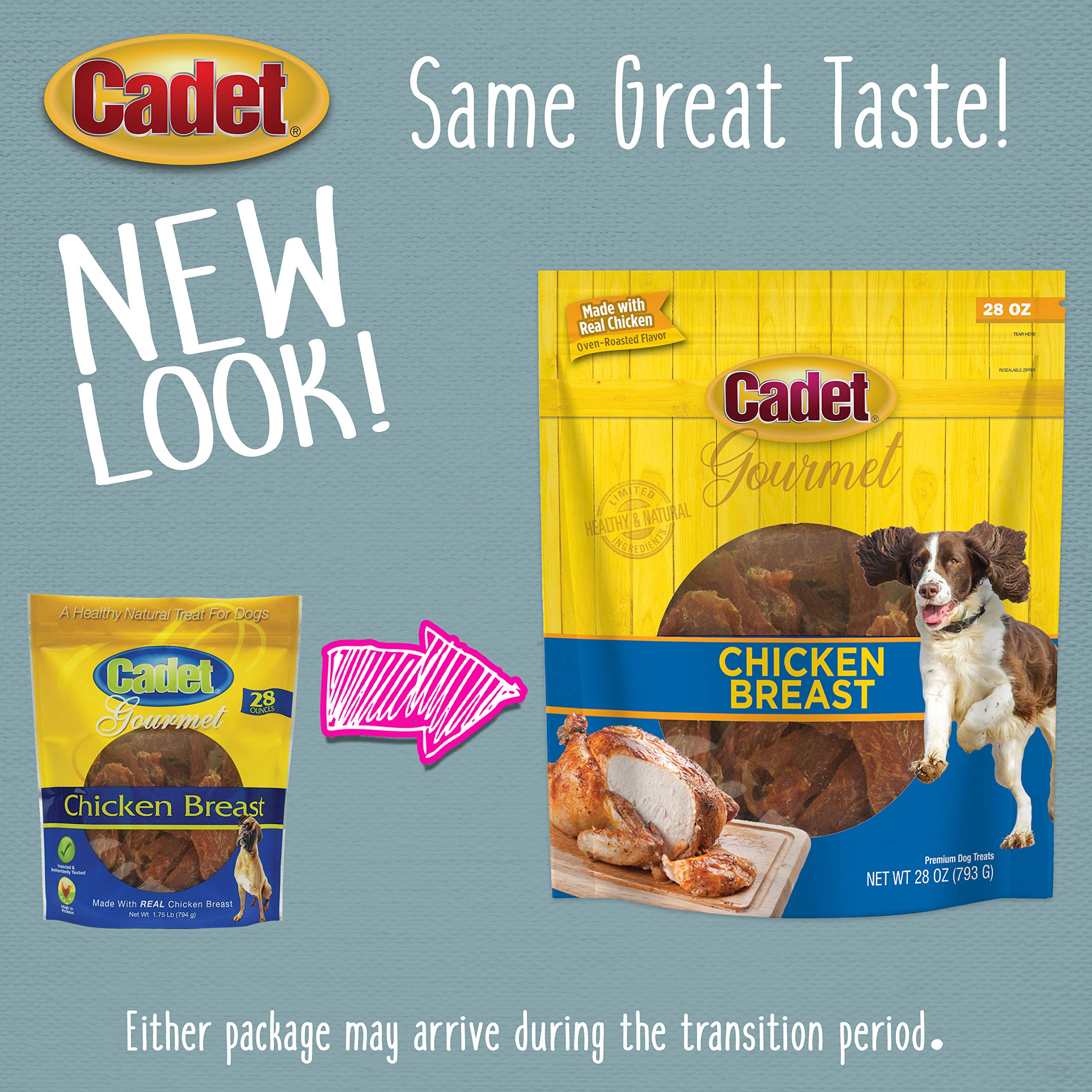 Cadet Gourmet Chicken Breast Treats large dog serving illustrate shareable rewards for big dogs.