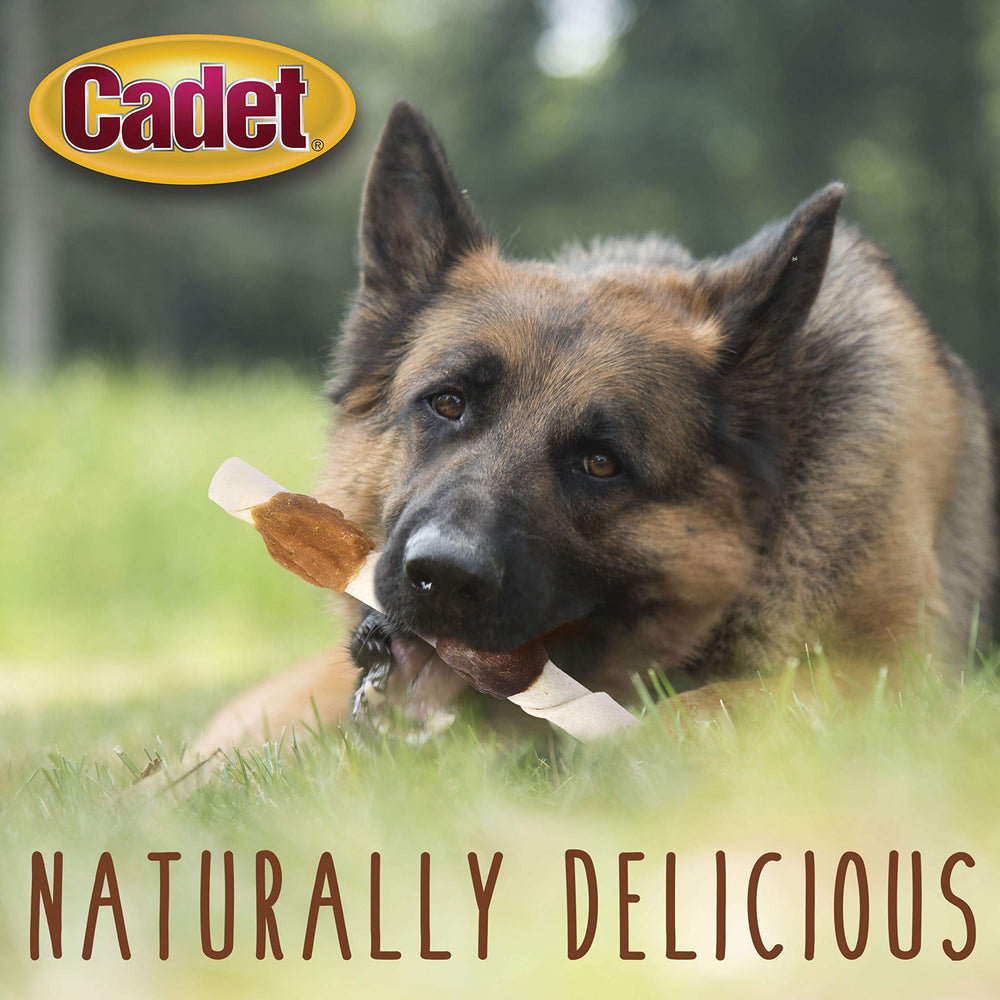 Cadet Gourmet flavor medley close-up – chicken, liver, sweet potato wrap.