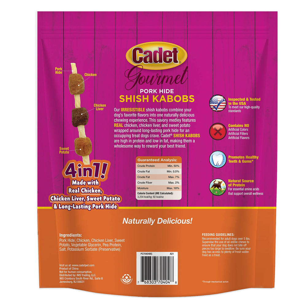 Cadet Gourmet Shish Kabob 24 oz bag shown with multiple sticks