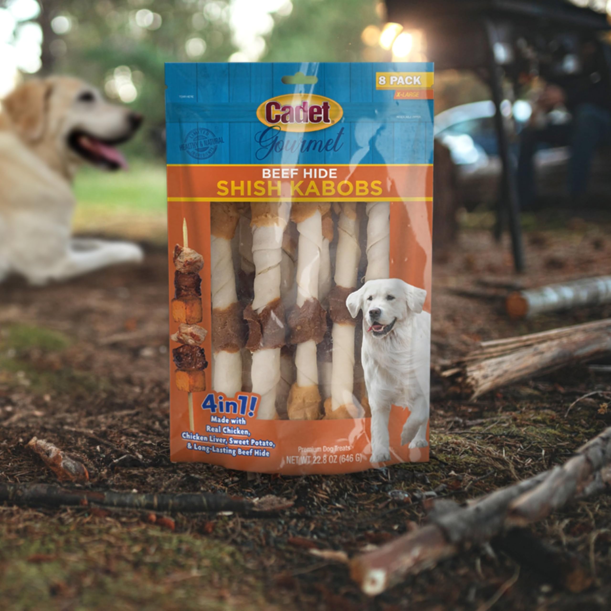 Cadet Premium Hides beef hide chew showing real proteins and veggies
