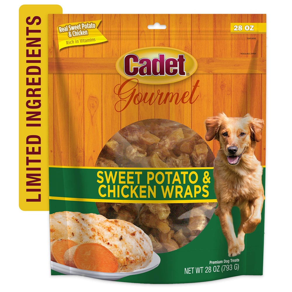 Cadet Sweet Potato & Chicken Wraps bag label showing natural ingredients for dogs