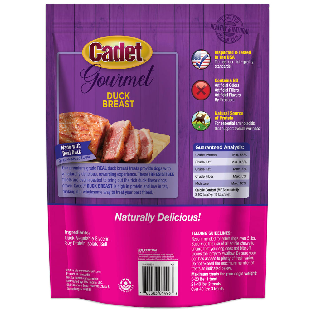 Cadet USA-produced duck jerky for dogs, trusted quality.