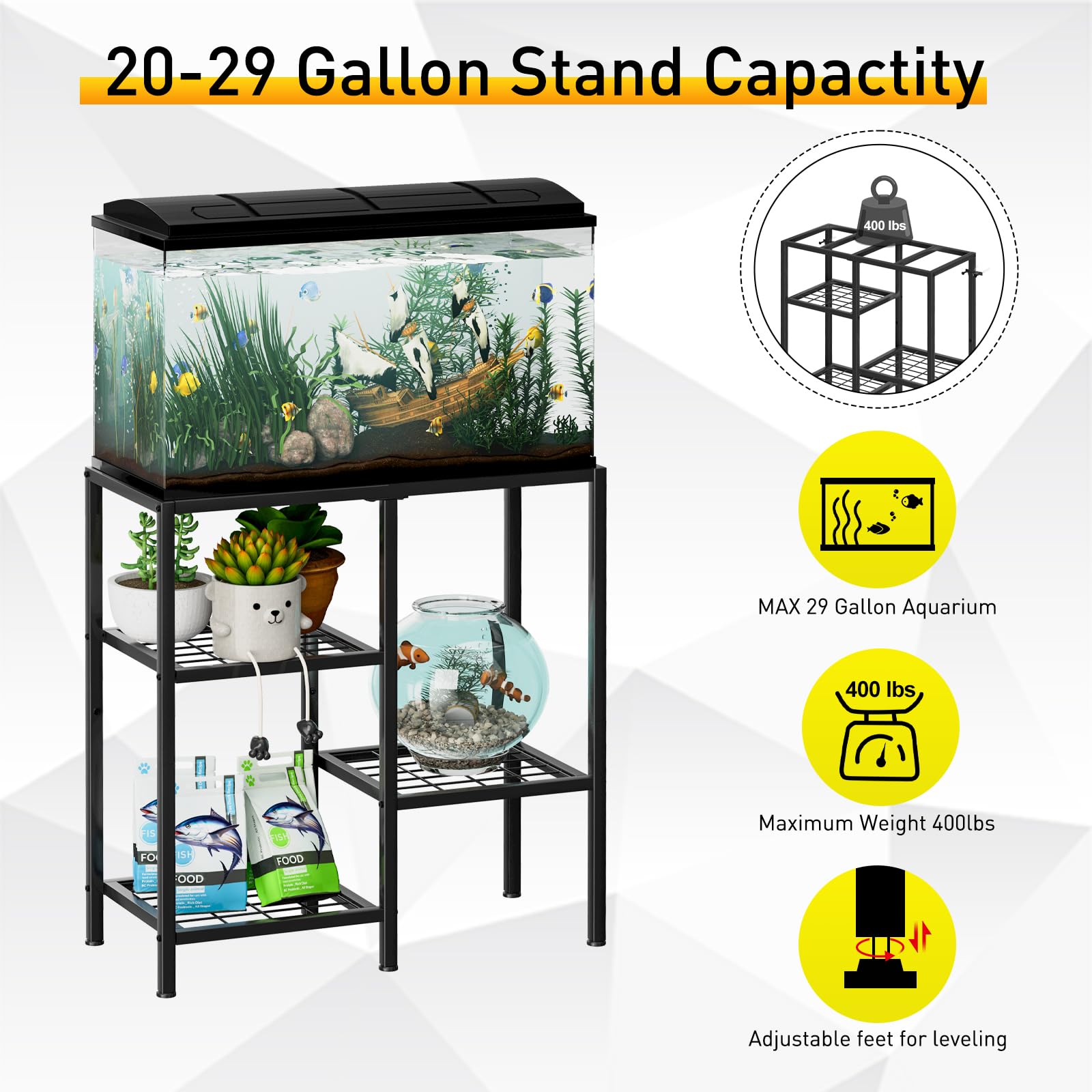 CADUKE aquarium stand side view showing sturdy metal frame and stability