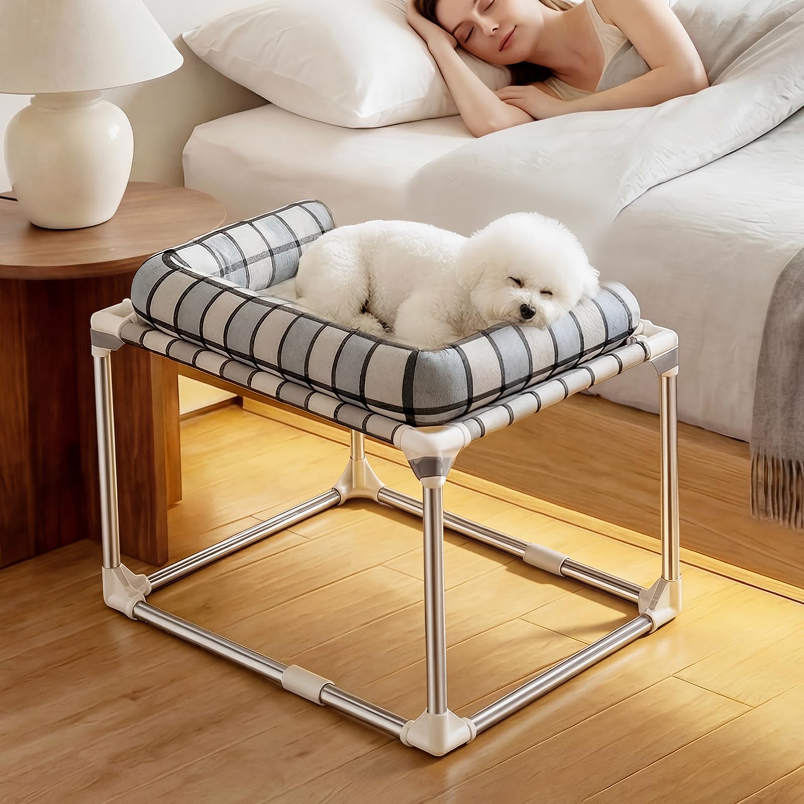 Caghash bedside cosleeper overview shows a cozy companion space for pets beside the bed.