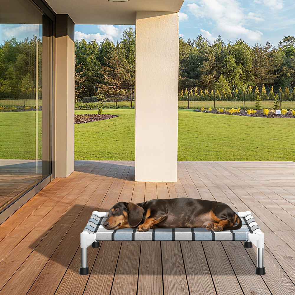 Caghash elevated dog bed indoor outdoor use ideal for yard or beach.