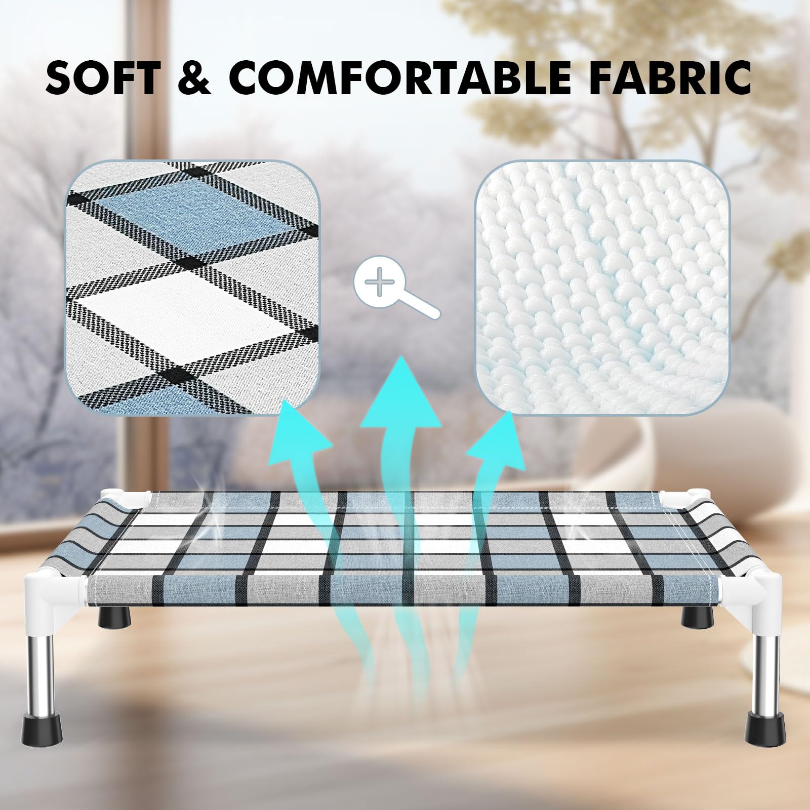 Caghash elevated dog bed with stainless steel frame supports pets securely.