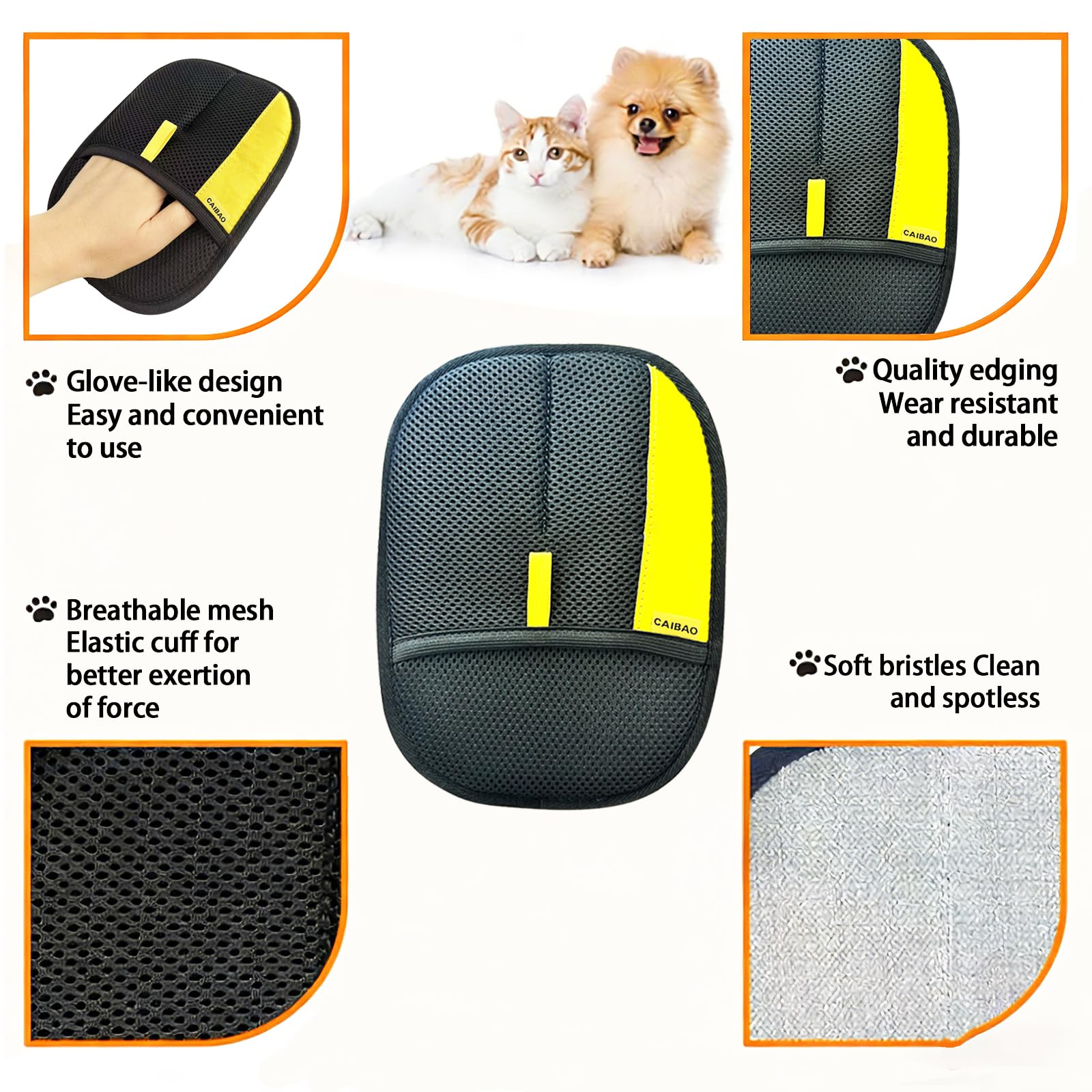 CAIBAO glove demonstrates anti-static feature trapping hair on contact.