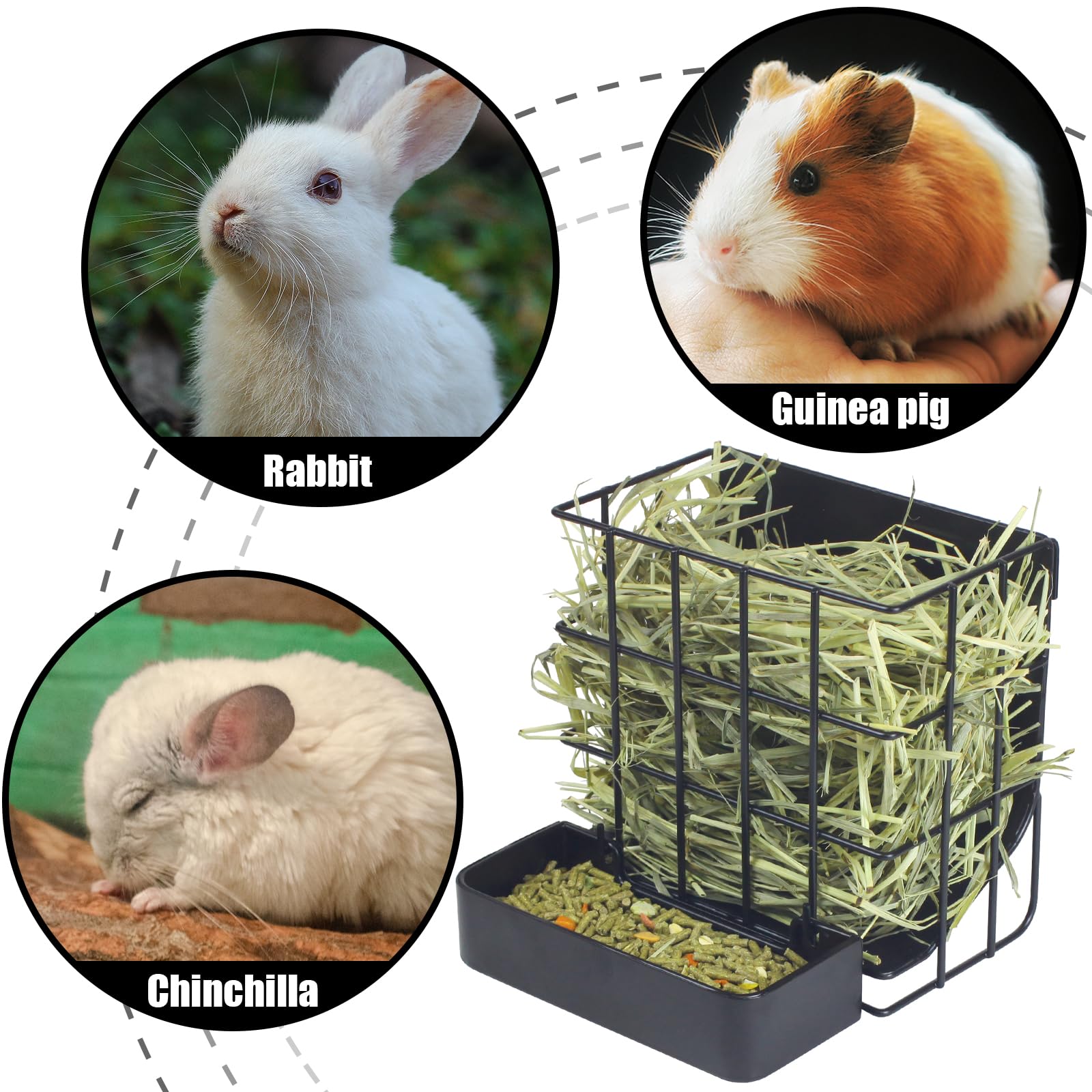 CAIQINLI Easy-to-fill design keeps hay tidy and cages cleaner.