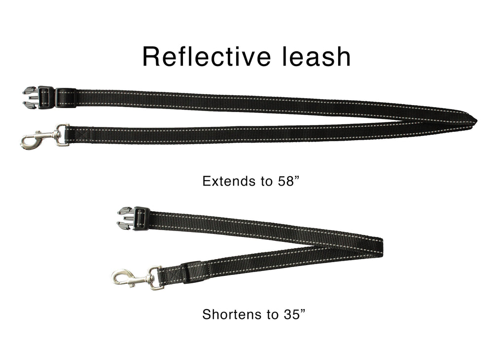 Caldwell's adjustable waist strap offers comfortable cross-body control for active dogs.