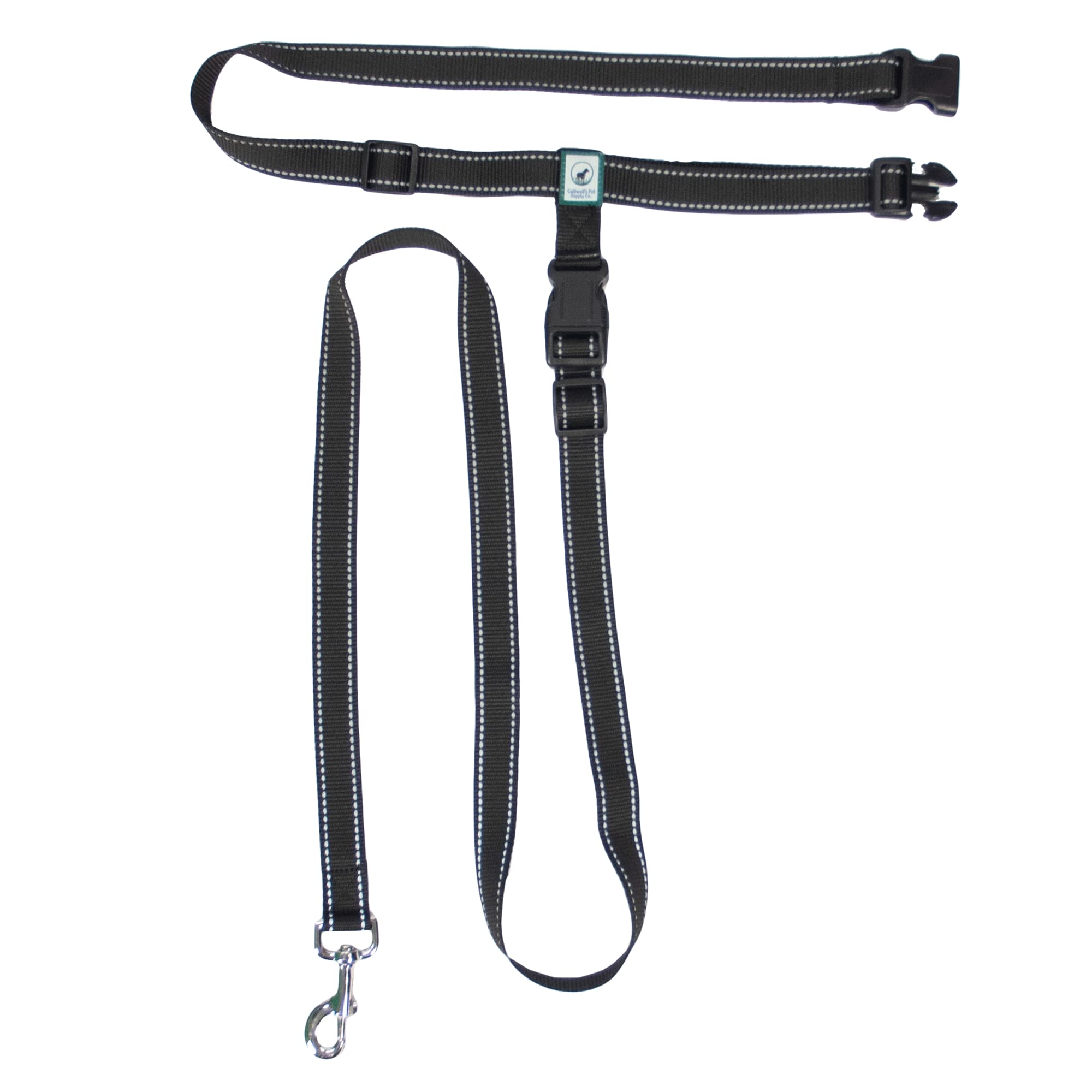 Caldwell's hands-free leash in action shows versatile cross-body usability.