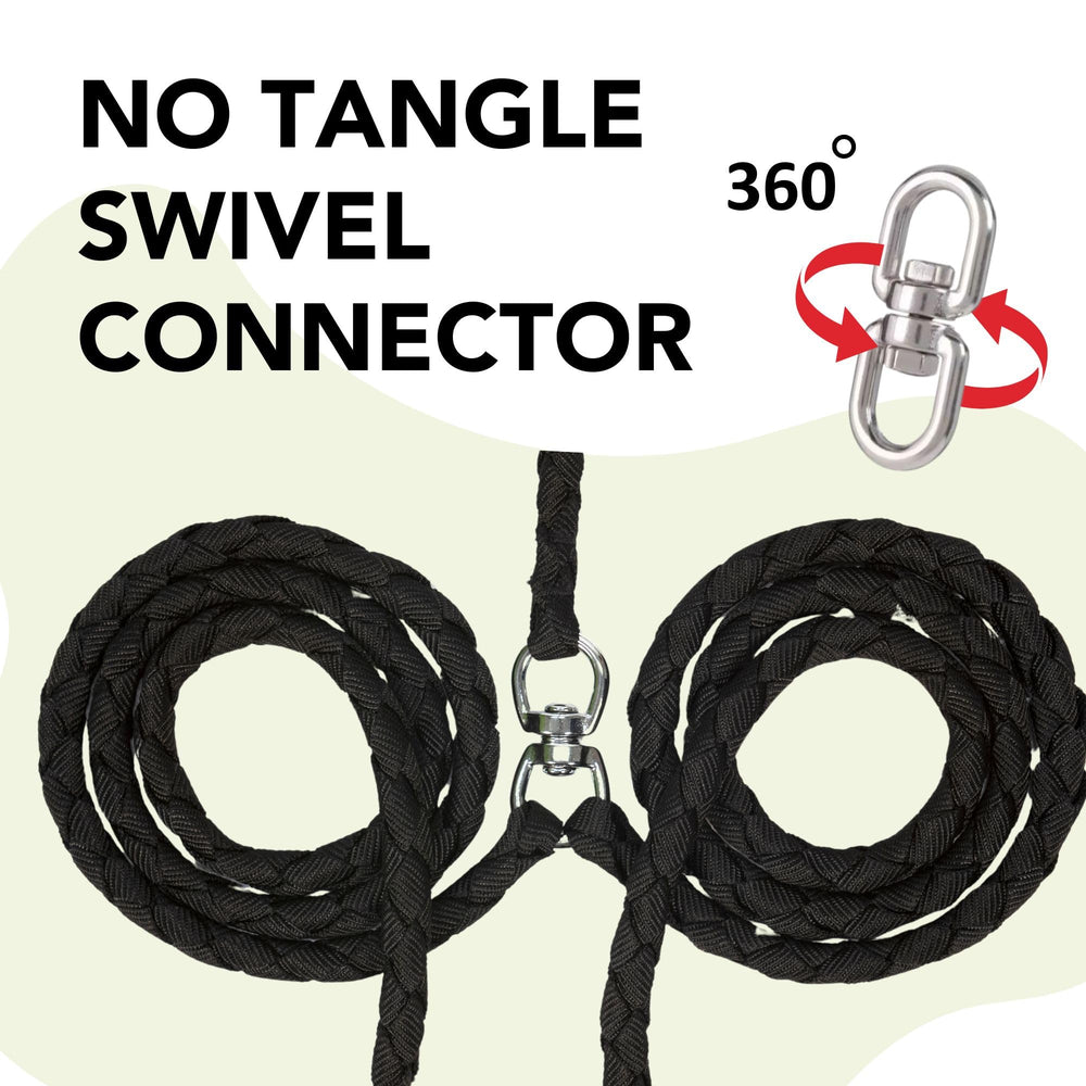 Caldwell's two-dog split-leash enables easy control in parks.