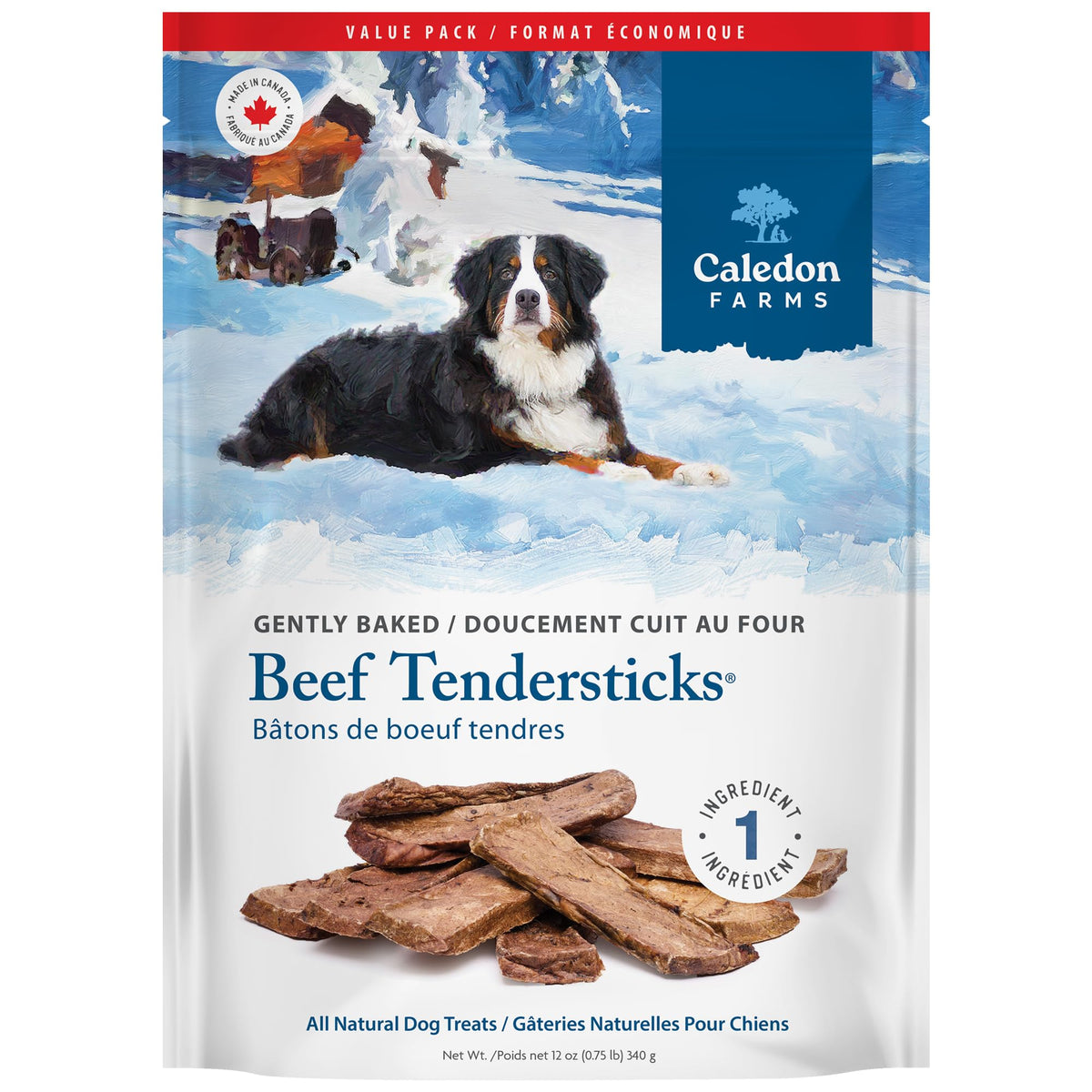 Caledon Farms Beef Tendersticks pack, single-ingredient beef treat for dogs and training rewards.