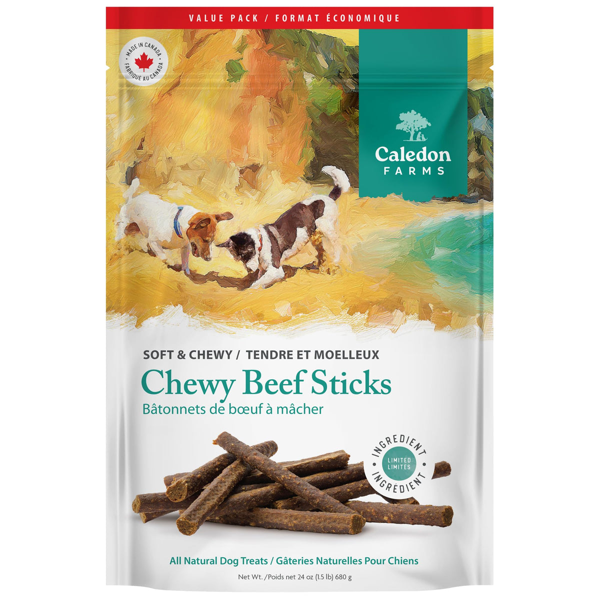 Caledon Farms Chewy Beef Sticks pack is a high-protein treat for strong muscles.
