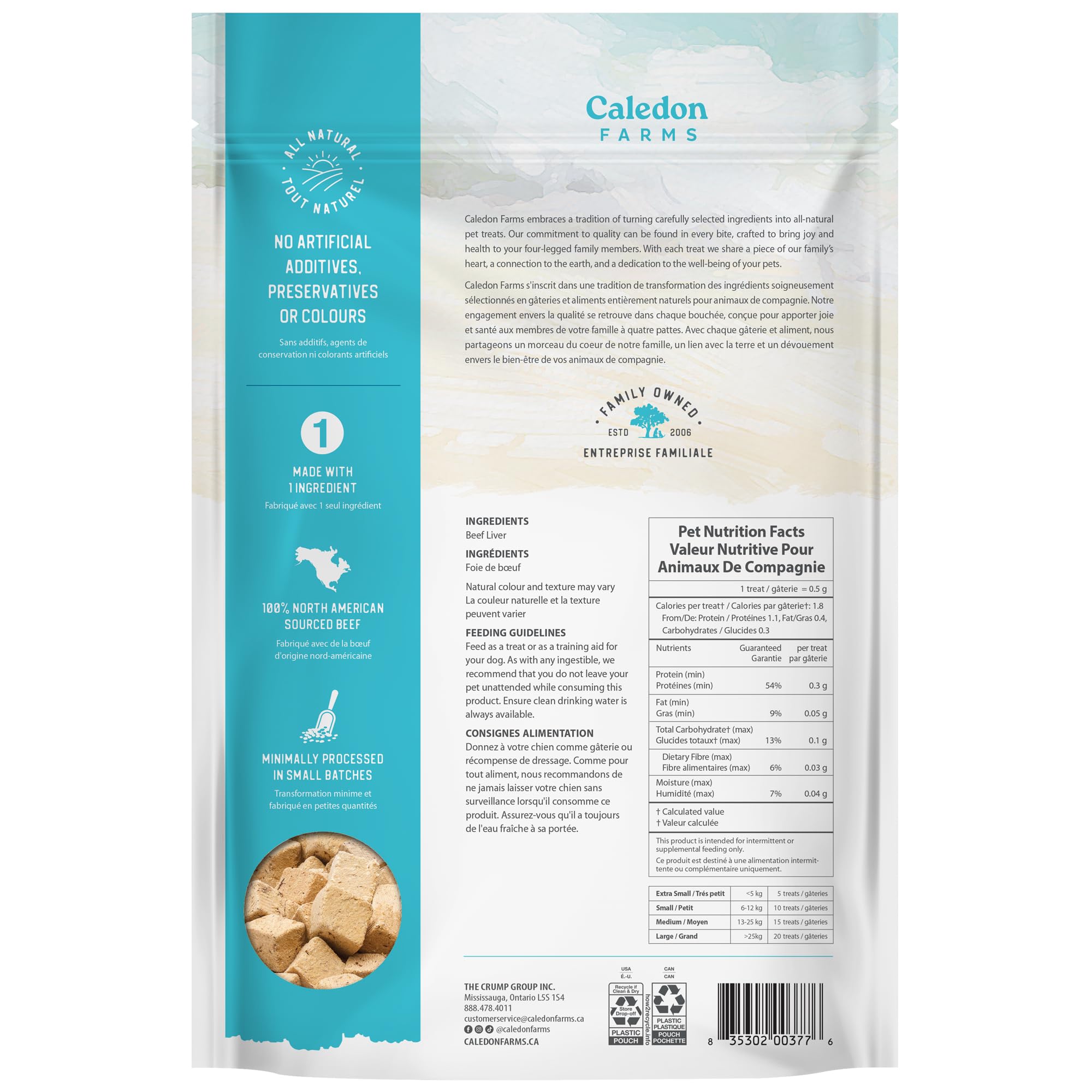 Close-up of Caledon Farms freeze-dried beef liver bites texture