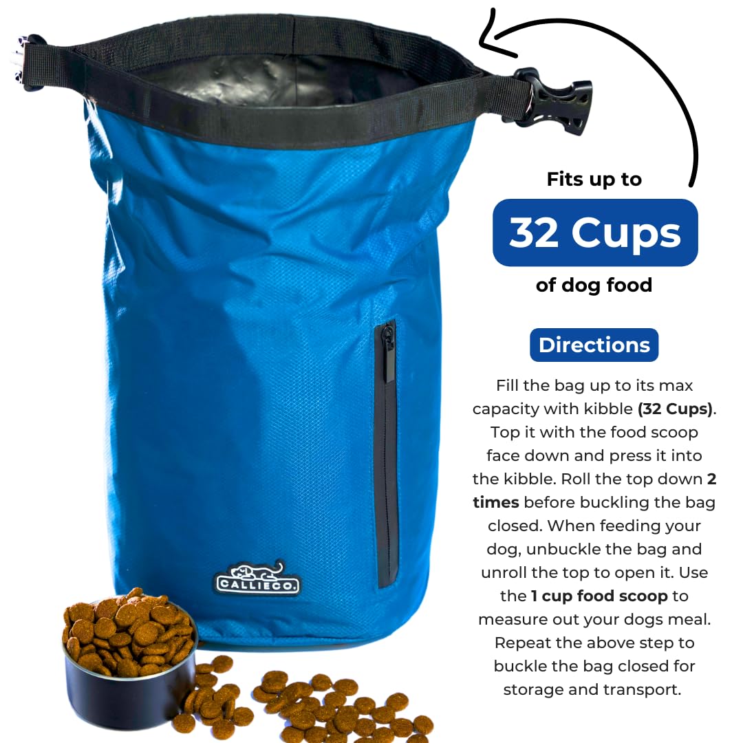 Callieco bag with large side pocket for bowl, bags, and meds.