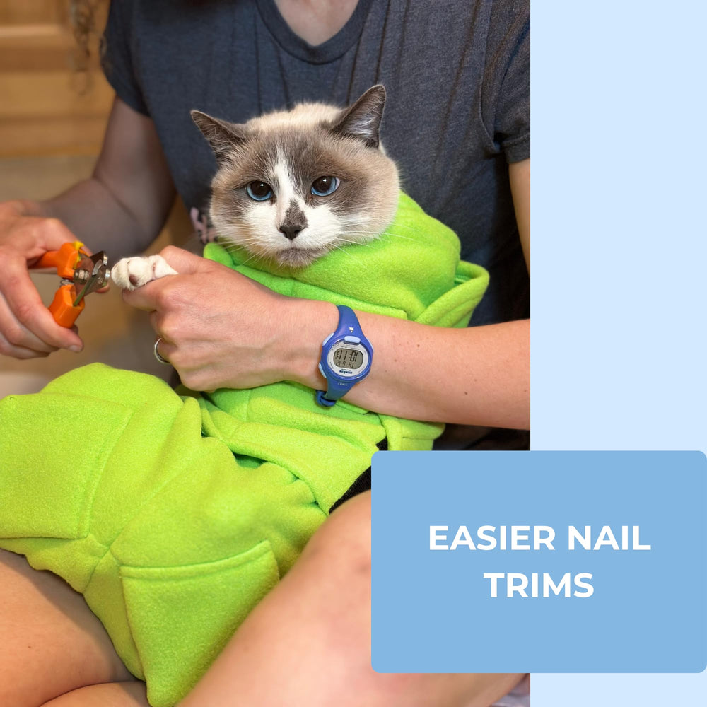 Calm & Cozy Cat Wrap made with recycled materials showcased in product imagery