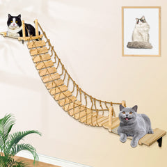 Calmbee Cat Wall Shelves bridge with iron-wood structure for stable play.