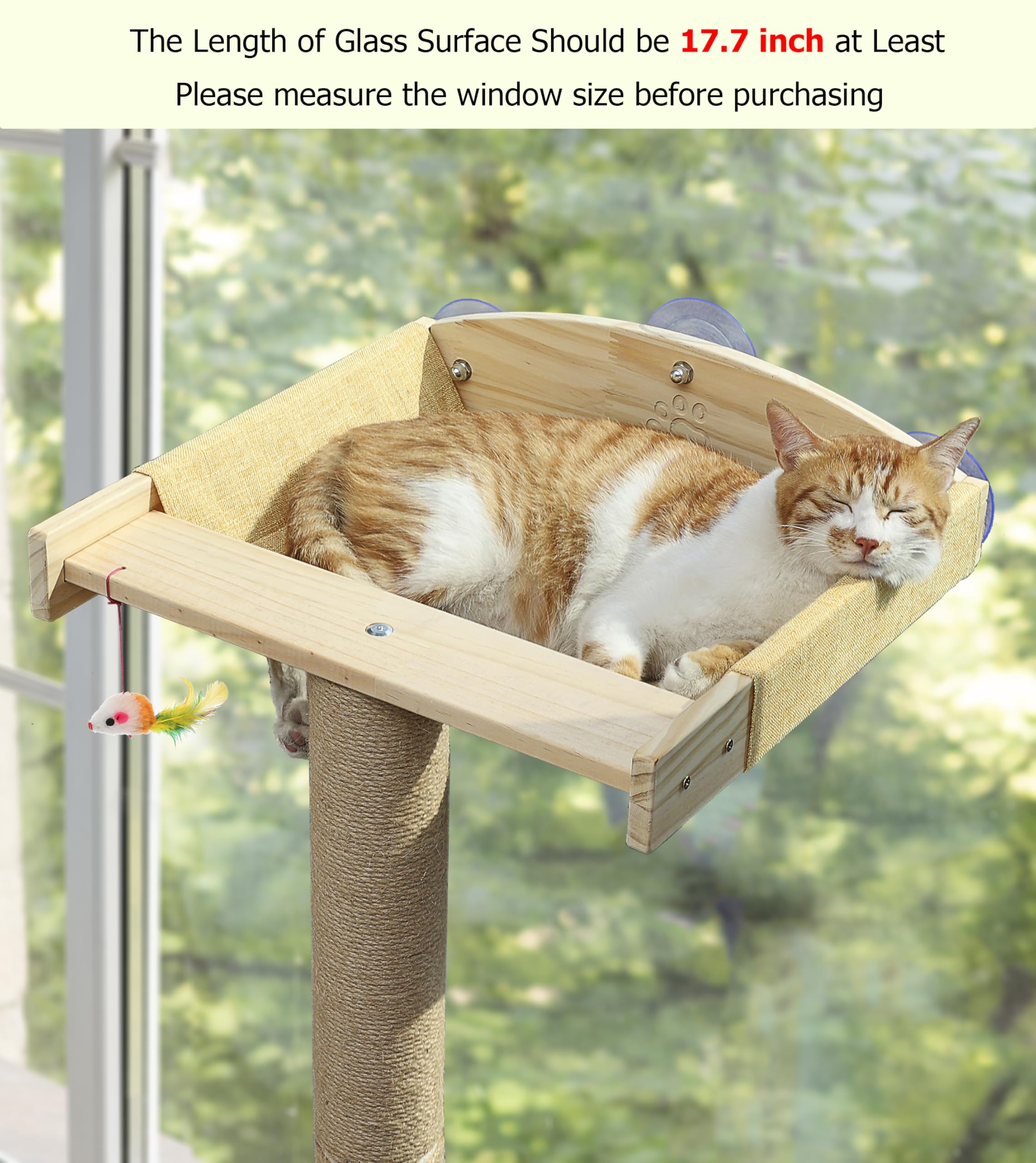 Caloreduce cat window perch pine frame supports lounging and sturdy scratching