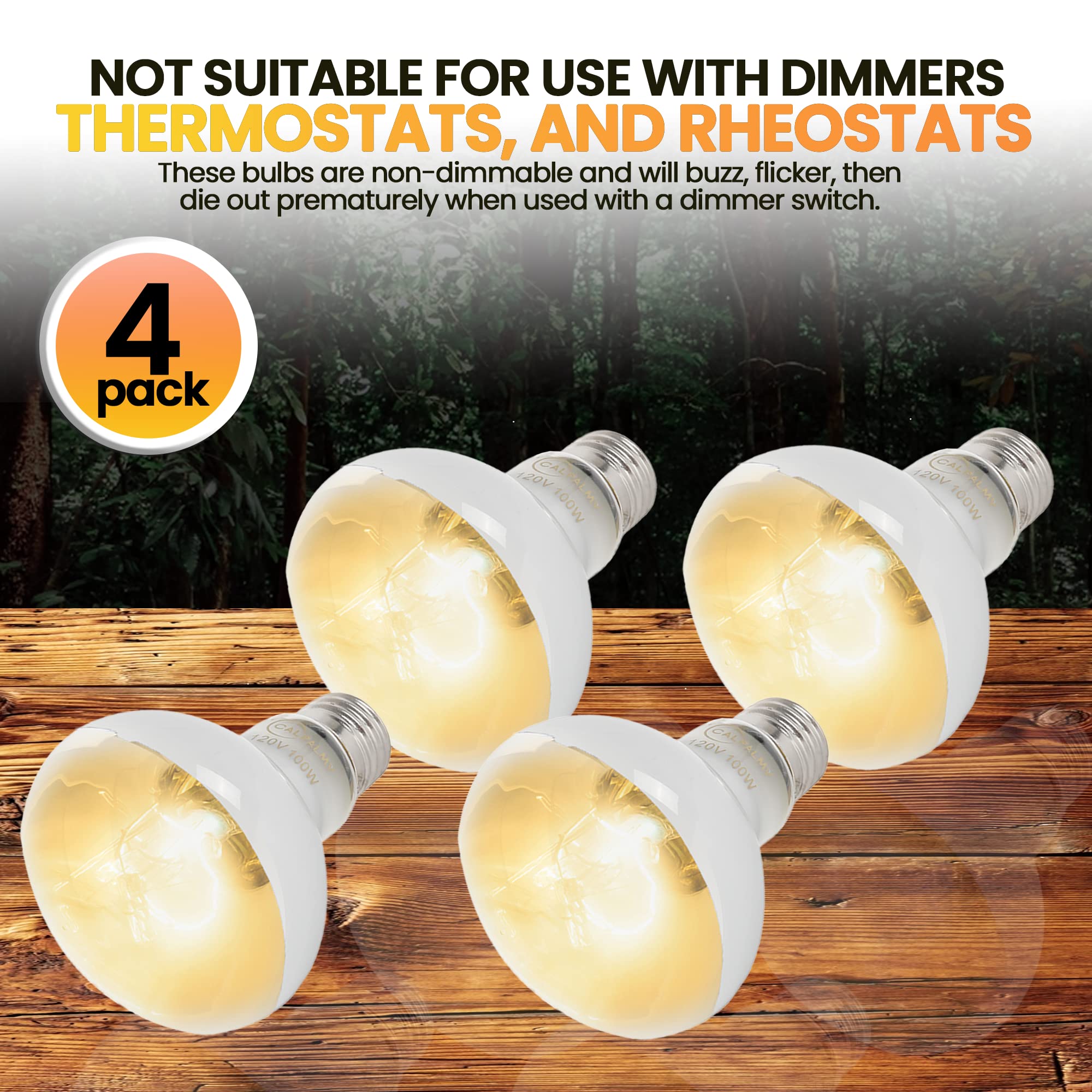 CALPALMY non-dimmable bulb warning against dimmer use for safety