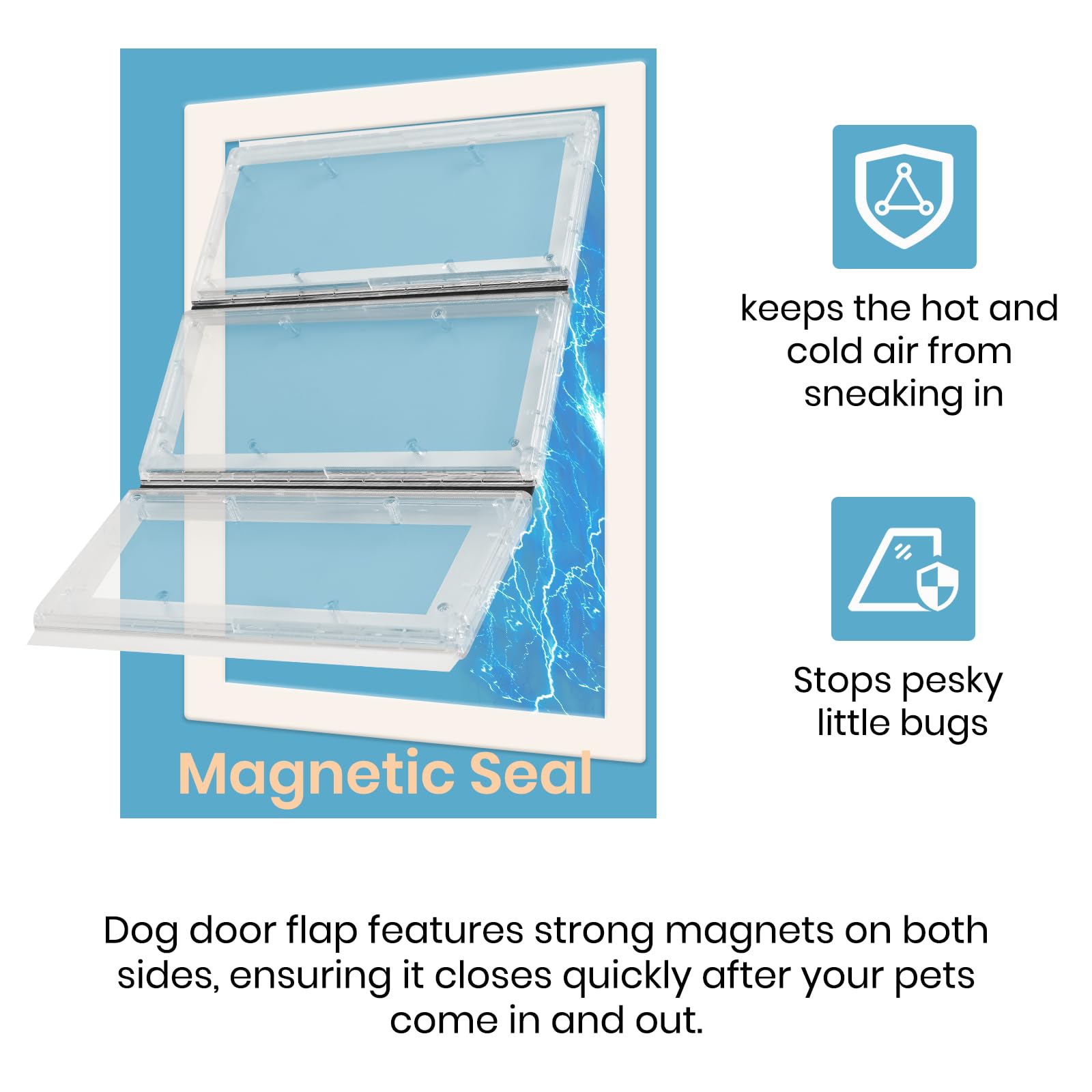Calvana Airseal flap on a door illustrates weather resistance against wind and rain