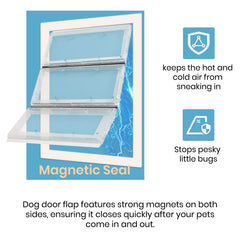 Calvana Airseal flap on a door illustrates weather resistance against wind and rain