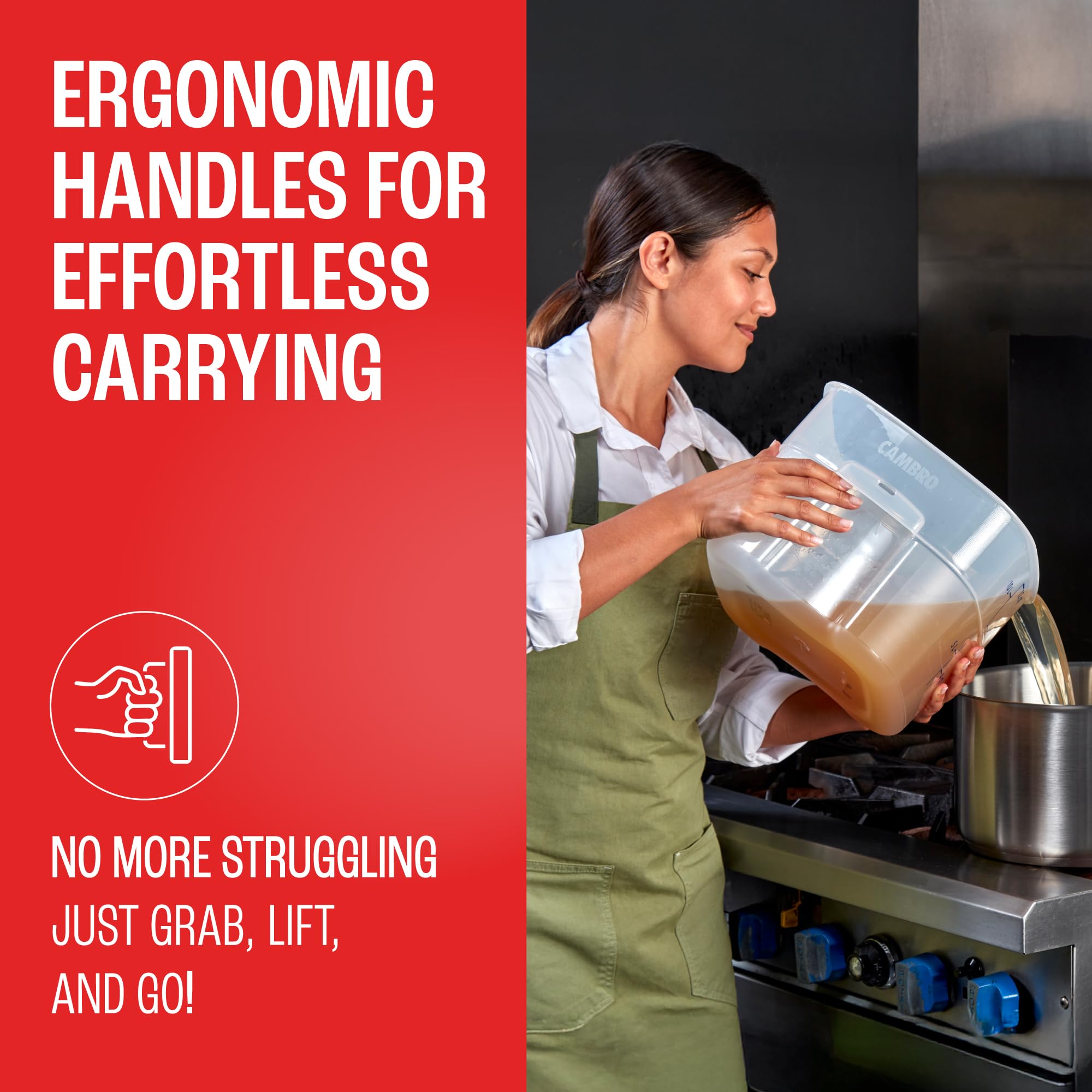 Cambro FreshPro 12qt molded-in handles provide secure grip when full