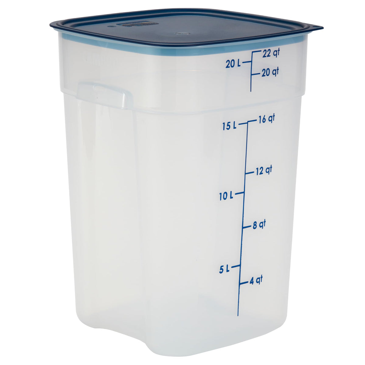 Cambro FreshPro 22 Qt container shows contents clearly with translucent body for easy portioning.
