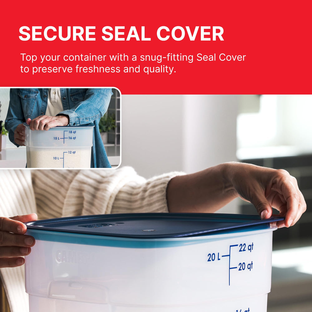 Cambro FreshPro ergonomic side handles enable safe lifting when full.
