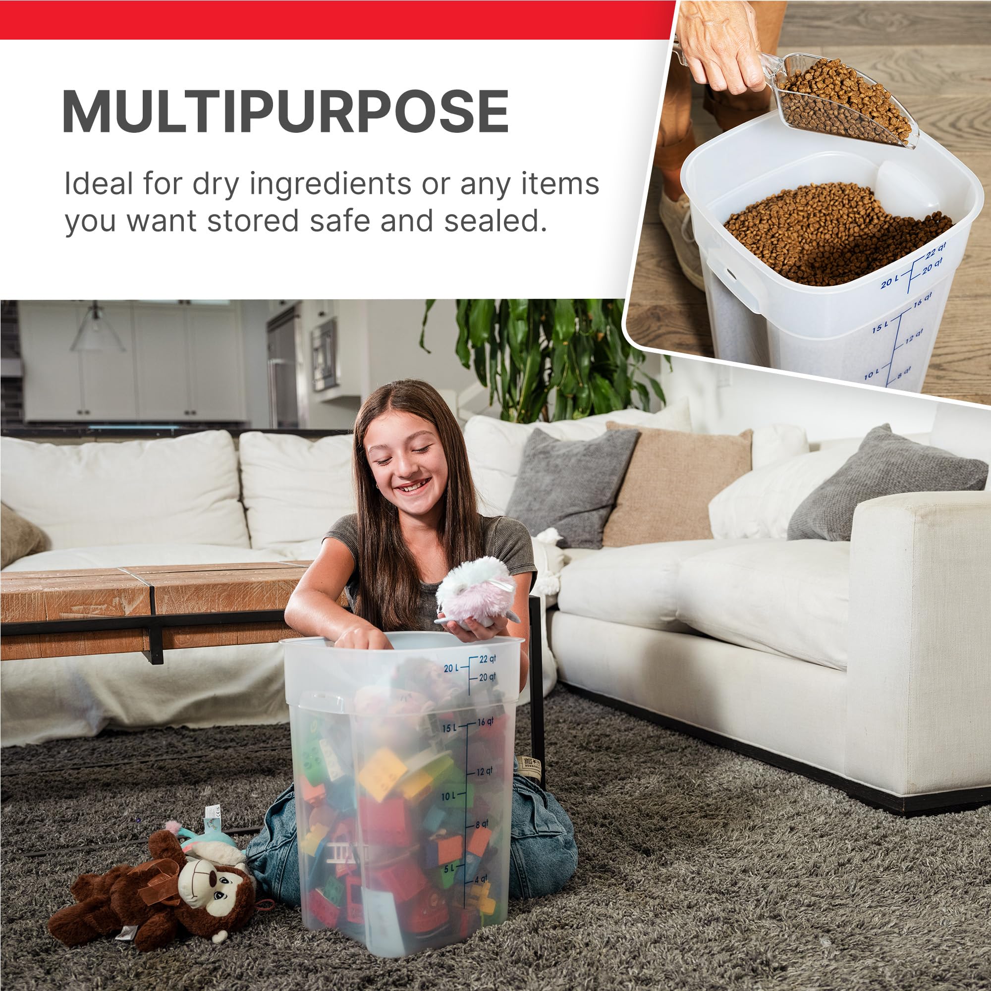 Cambro FreshPro multipurpose use for bird seed, flour, or bulk snacks.