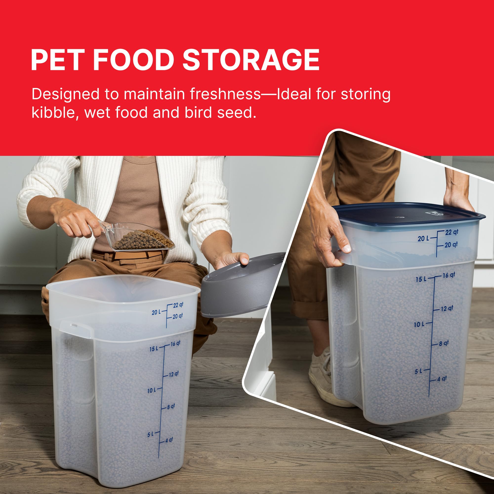 Cambro FreshPro stackable design saves pantry and garage space.